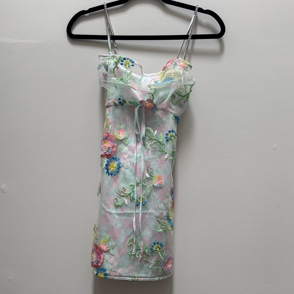 For Love and Lemons Floral Embroidered Sequin Overlay Dress SAMPLE NWT $299